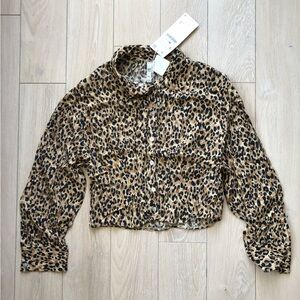 NWT Zara trf Collection Leopard Print Cropped Button Up Shirt Size S